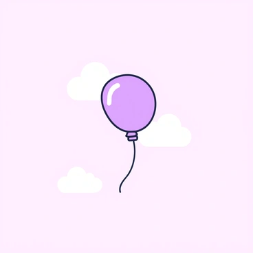 A single balloon is floating in the air against a plain background. The balloon is round and has a shiny surface, reflecting light. The string attached to the balloon hangs down, with a slight curve as it drifts gently in the breeze. The sky surrounding the balloon is clear, devoid of any clouds, creating a vast expanse above. The color of the sky is uniform throughout, emphasizing the isolation of the balloon in this tranquil setting.