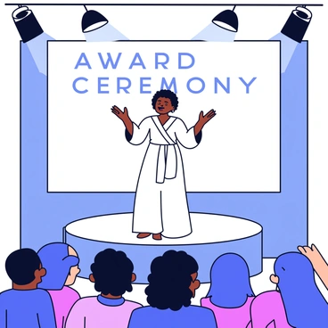 Maya Angelou standing on stage, delivering a powerful speech at an award ceremony