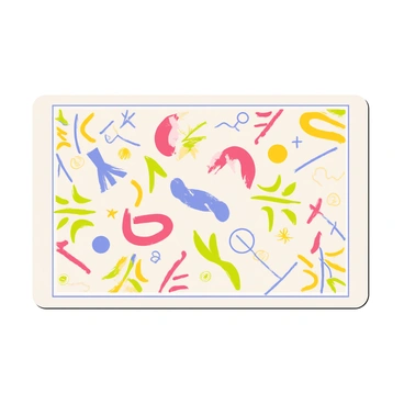 A master board filled with a series of bold abstract patterns. Each pattern features vibrant colors such as red, blue, yellow, and green. The designs include swirling shapes, geometric forms, and interlocking lines that create a dynamic composition. The background of the board is a smooth white, allowing the colors to stand out vividly. Each pattern is unique and contributes to an overall lively and energetic visual atmosphere.