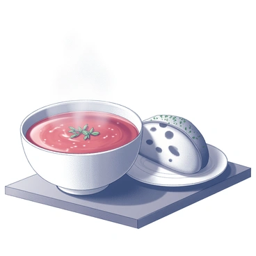 A comforting bowl of tomato soup with a side of warm focaccia