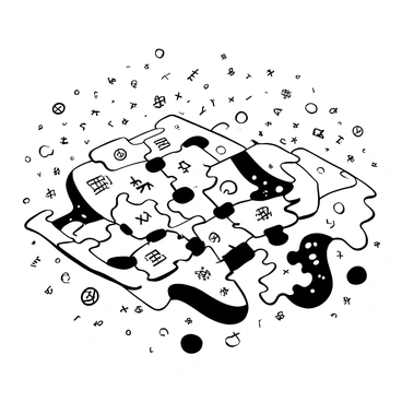 A collection of interlocking puzzle pieces scattered across a flat surface, each piece featuring intricate mathematical symbols and geometric shapes. The pieces are arranged in such a way that they form a complex pattern resembling a fractal design. Some pieces are slightly lifted, creating depth and texture. The background is filled with faint outlines of equations and calculations, adding to the mathematical theme.