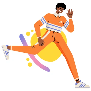 A retro-style illustration of an athlete from the 80s wearing new balance gear