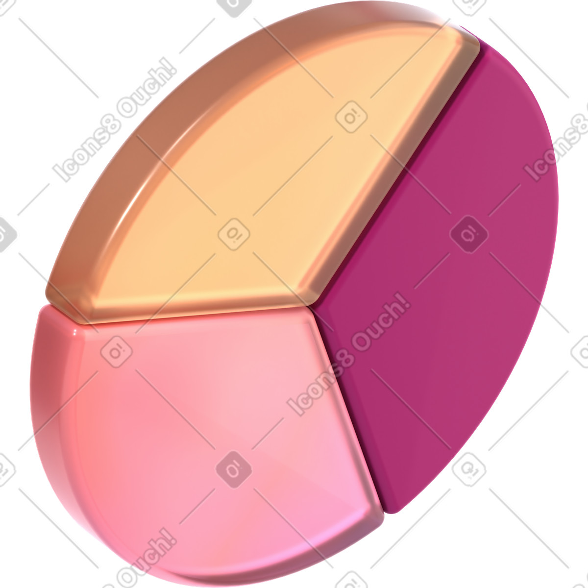 Ilustración Gráfico circular con tres partes iguales en estilo 3D Glassy a descargar en PNG y SVG