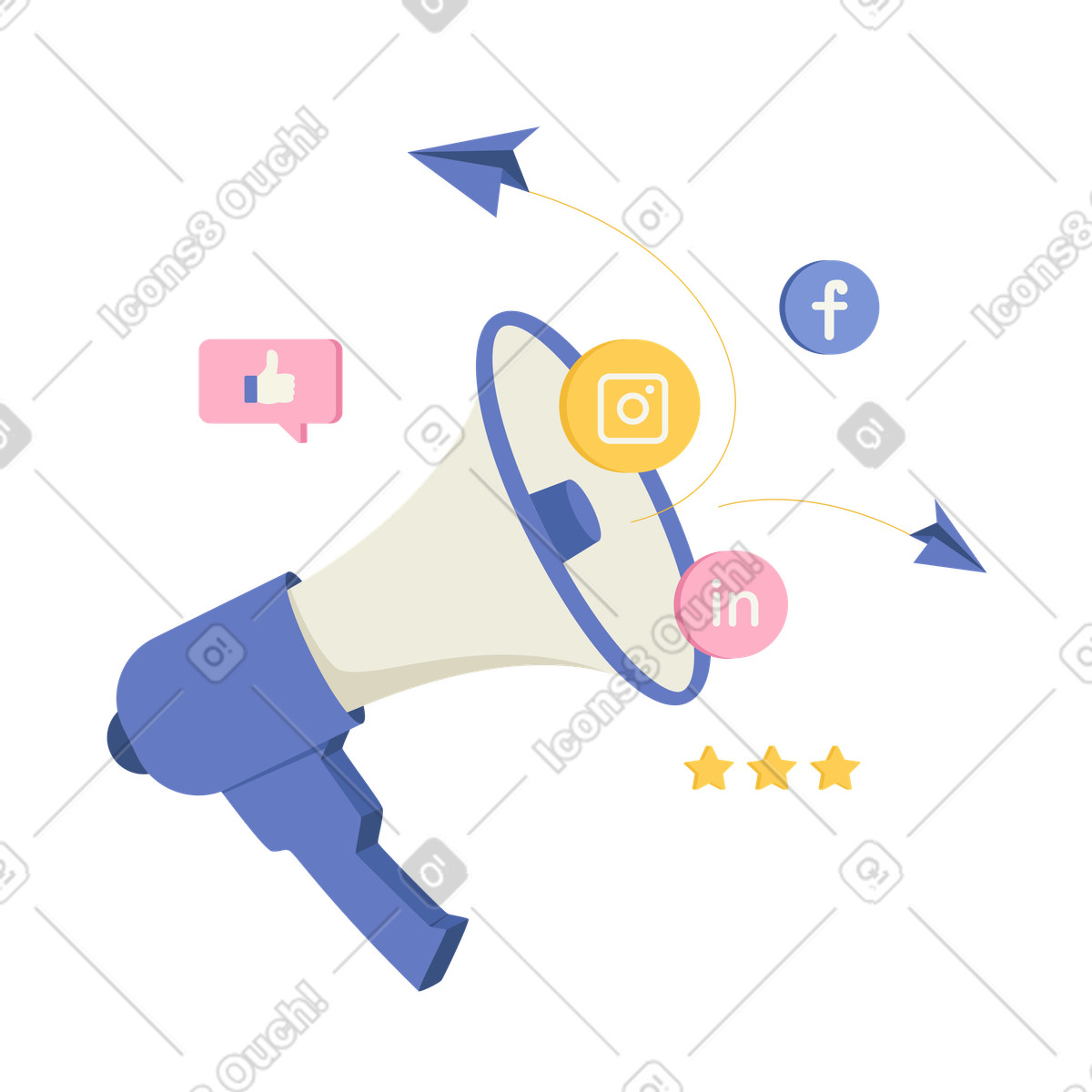 Illustration animée Marketing par haut-parleurs et sur les réseaux sociaux dans le style Social à télécharger aux formats GIF, Lottie (JSON), AE
