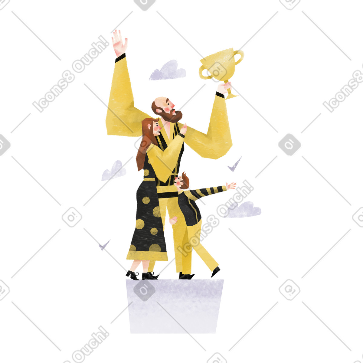 Family winning a trophy illustration in style download in PNG, SVG