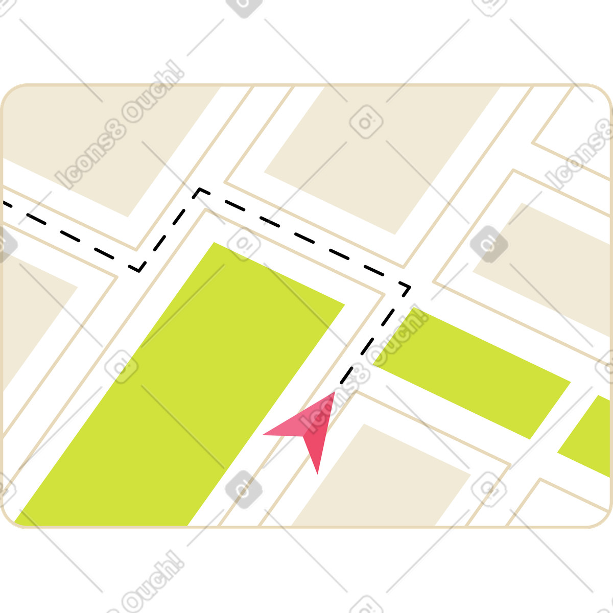 Stadtplan mit route-Illustration im Juicy-Stil als Download in PNG, SVG