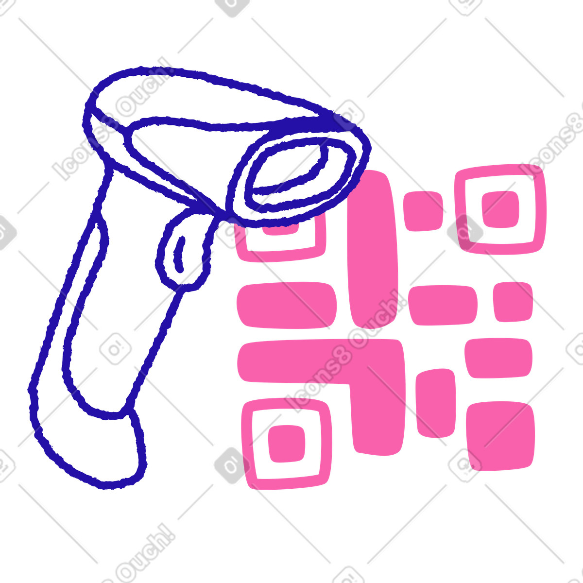 Ilustración Escáner portátil con código qr en estilo Whimsy a descargar en PNG y SVG