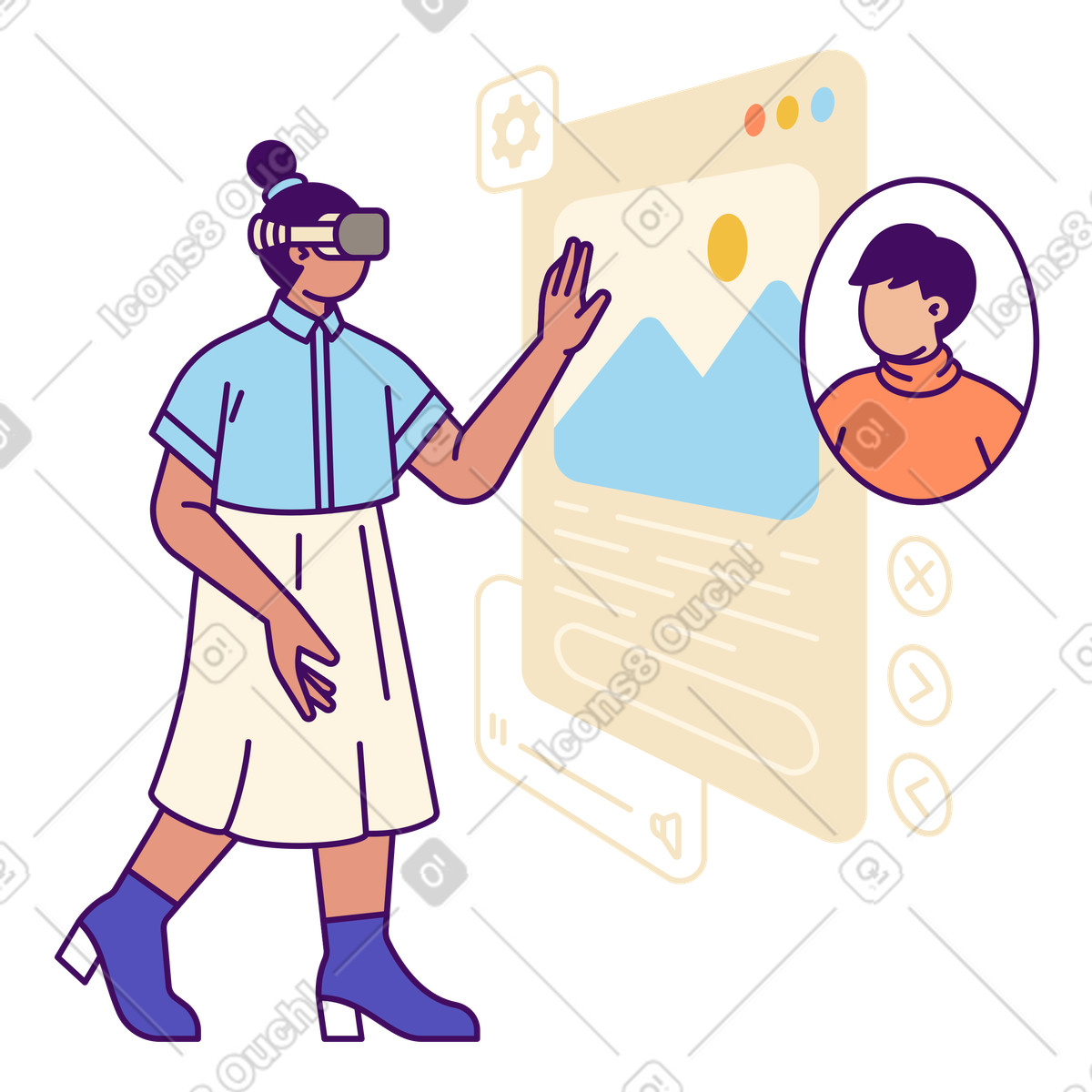 Simplistic 스타일의 Interacting with digital interface in vr, mixed reality application 일러스트레이션 PNG, SVG 다운로드