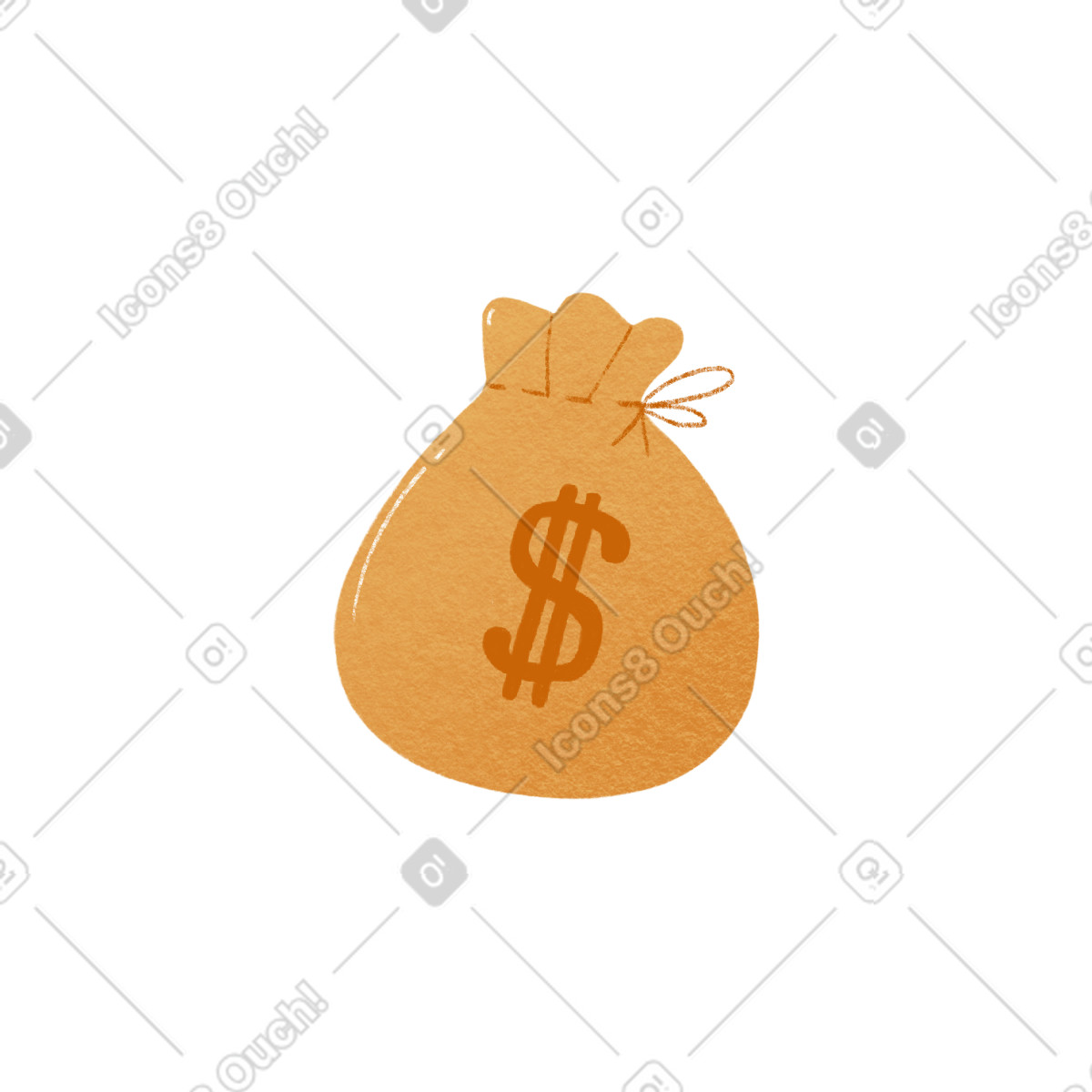 下载 Woolly 风格的 Yellow bag of dollars 插画，支持 PNG、SVG 格式