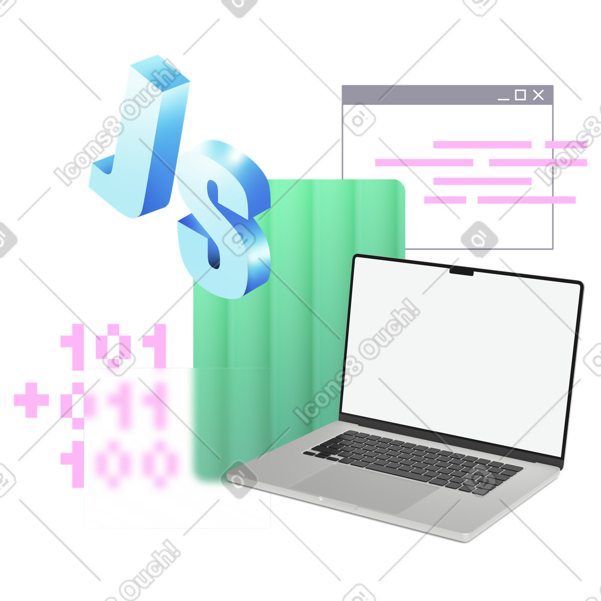 Ilustração de Desenvolvimento javascript com laptop e símbolos de codificação em PNG e SVG