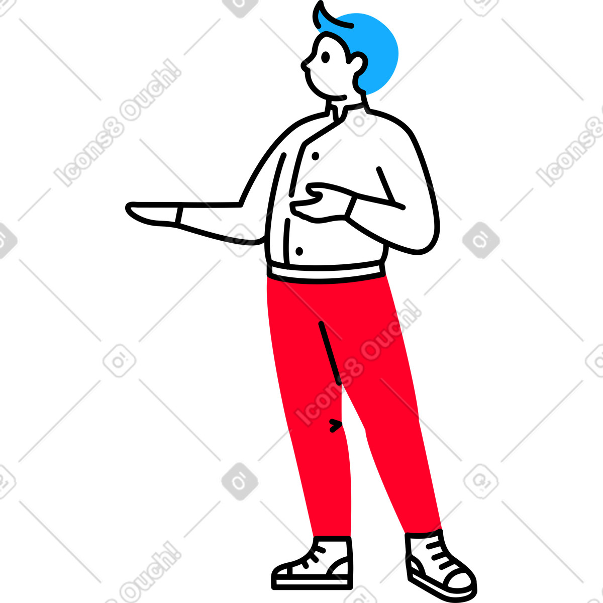 Ilustración Hombre con chaqueta de trabajo extendió la mano en estilo Transistor a descargar en PNG y SVG