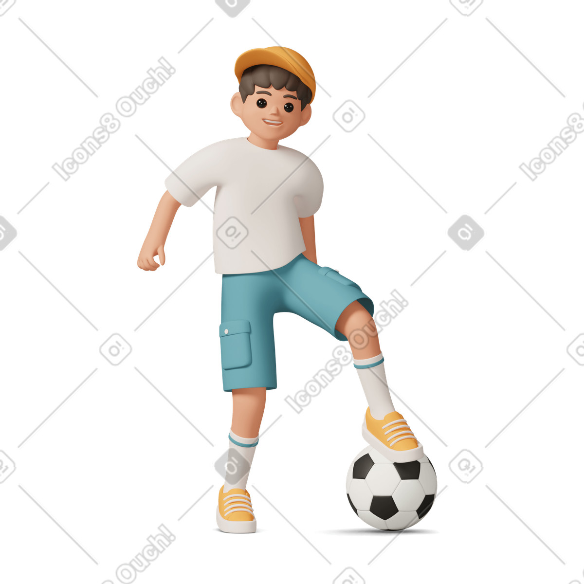 Joyful boy playing football illustration in 3D Casual life style download in PNG, SVG