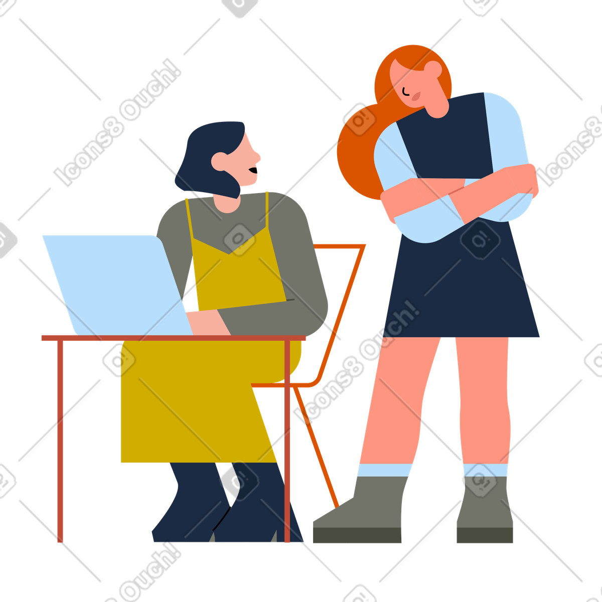 Female colleagues talking while working illustration in Vector style download in PNG, SVG