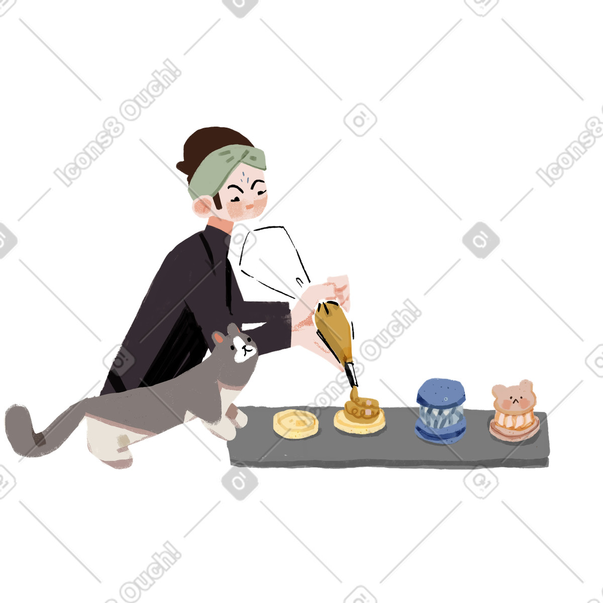 Ilustración Hombre horneando postres en estilo Ikigai a descargar en PNG y SVG