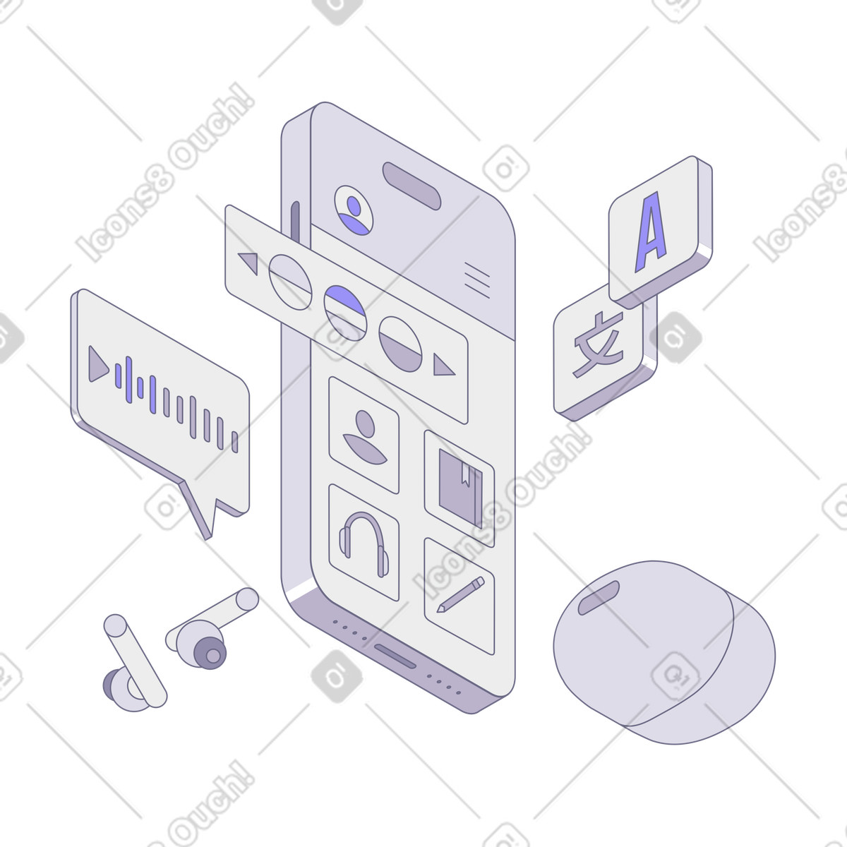 User interface of language learning app illustration education technology clipart image PNG