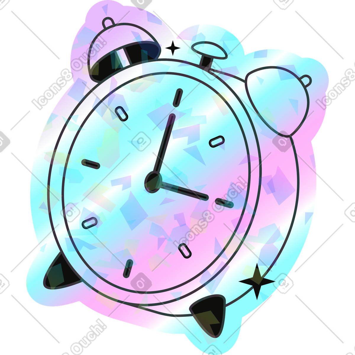 Clock illustration in Holostickers style download in PNG, SVG