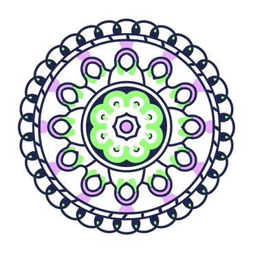 A symmetrical mandala design is centered in the image, featuring intricate patterns created with bike chain motifs. The outer edges of the mandala are decorated with interconnected chain links, forming a circular shape. Around the perimeter, smaller chain segments create additional circular patterns, enhancing the symmetry. In the inner sections of the mandala, various chain shapes are layered in a harmonious arrangement, radiating from the center outward. Each layer of the design showcases detailed textures and patterns that resemble the mechanical elements of a bicycle chain. The overall composition is balanced and visually striking, drawing the viewer's eye toward the central point of the mandala.