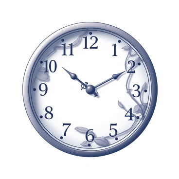 A clock face is displayed prominently, featuring numbers arranged in a circular pattern. The clock's hands are intricately designed, made of intertwining vines and leaves. The vines curl and twist gracefully, while the leaves are detailed with visible veins and textures. The overall composition is balanced, with the hour and minute hands pointing to the current time, surrounded by a simple border that frames the clock face. The background is minimal to emphasize the clock and its unique features.