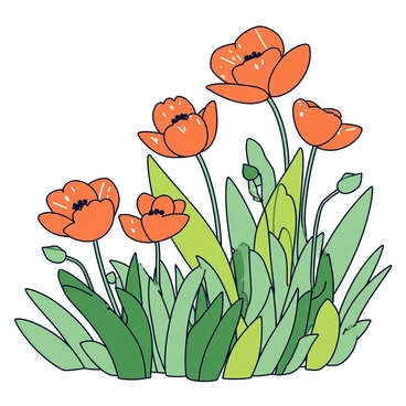 California poppies with vibrant orange petals are scattered throughout a lush garden. Each poppy stands tall, their delicate petals glistening as they catch the light from droplets of rain. Green leaves surround the flowers, enhancing the vivid colors. The scene is filled with an abundance of greenery, creating a rich backdrop that complements the bright poppies. The raindrops cling to the petals and leaves, adding a fresh, dewy appearance to the entire garden.