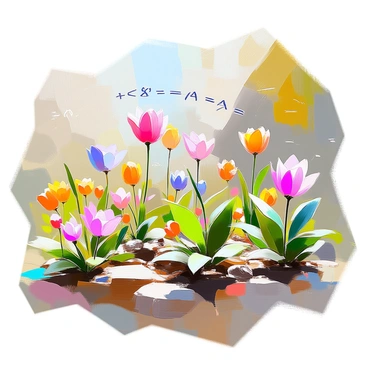 A whimsical garden filled with vibrant plants and flowers, each uniquely shaped like various algebraic equations. Curved vines mimic parabolas, while colorful petals form geometric figures such as squares and triangles. Lush greenery surrounds the garden, and the soil has hints of mathematical symbols peeking through. A gentle breeze rustles the leaves, enhancing the playful atmosphere of this enchanting space. The sunlight casts dappled shadows, highlighting the intricate details of the plant formations.