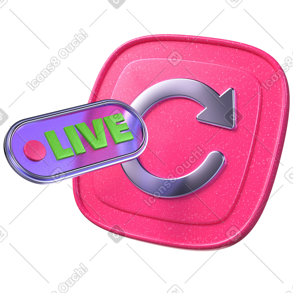 Refresh arrow with live badge, real-time update feature illustration in 3D Boost style download in PNG, SVG