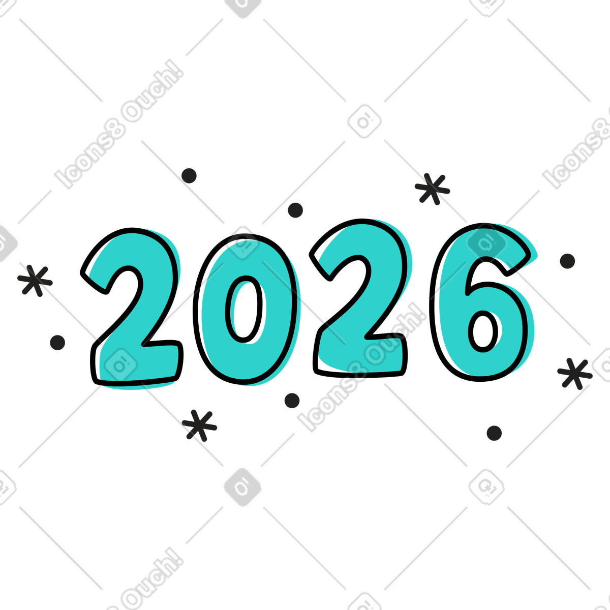 New Year 2026 with snowflakes illustration in Little style download in PNG, SVG