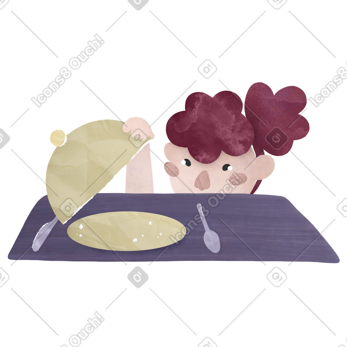 Girl looking at a plate illustration clipart showing emptiness in PNG SVG GIF