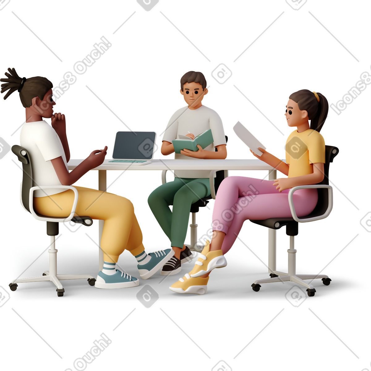 3D Casual life 스타일의 Young people discussing the project 일러스트레이션 PNG, SVG 다운로드
