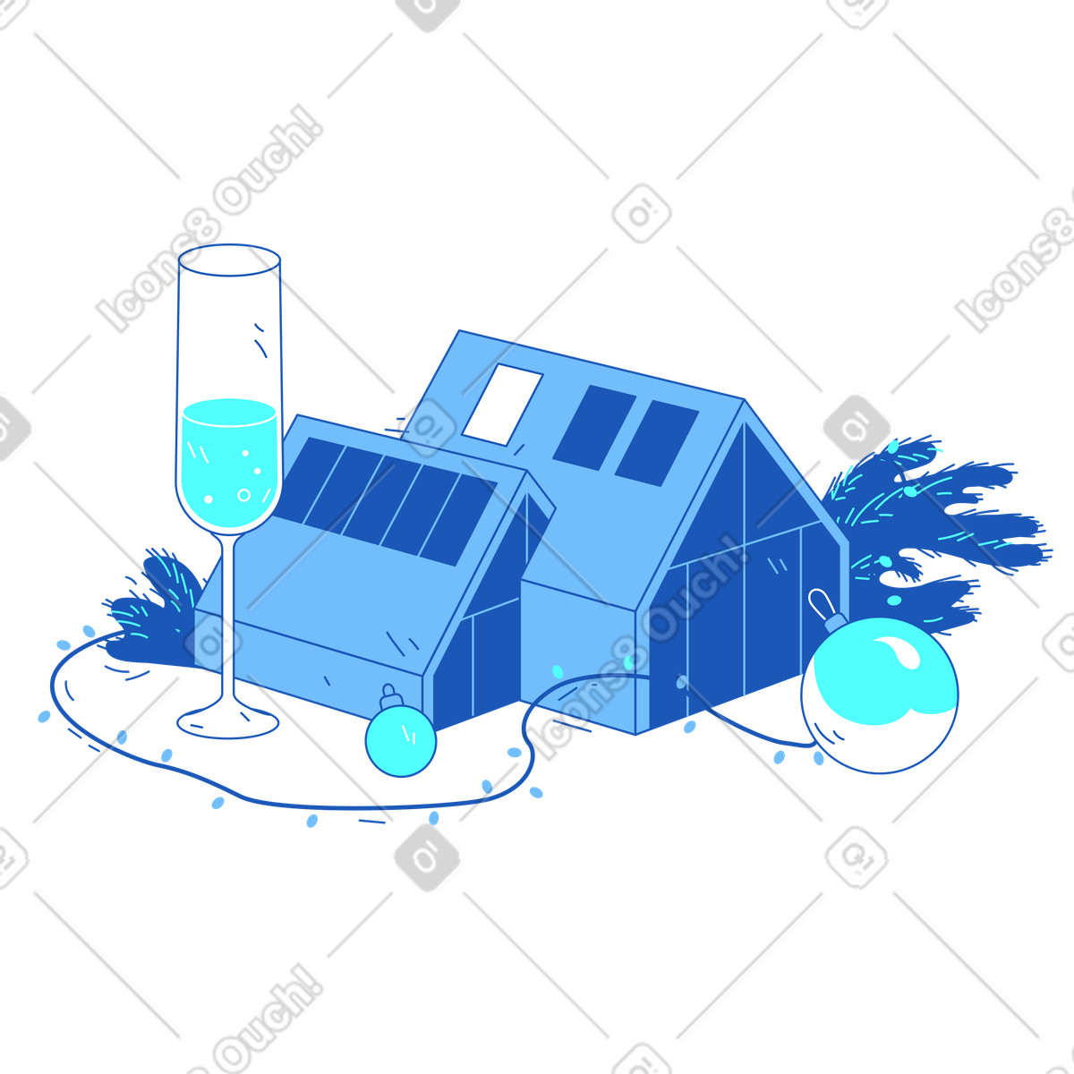 Contemporary vacation home in yuletide decor illustration Storyline style download PNG, SVG