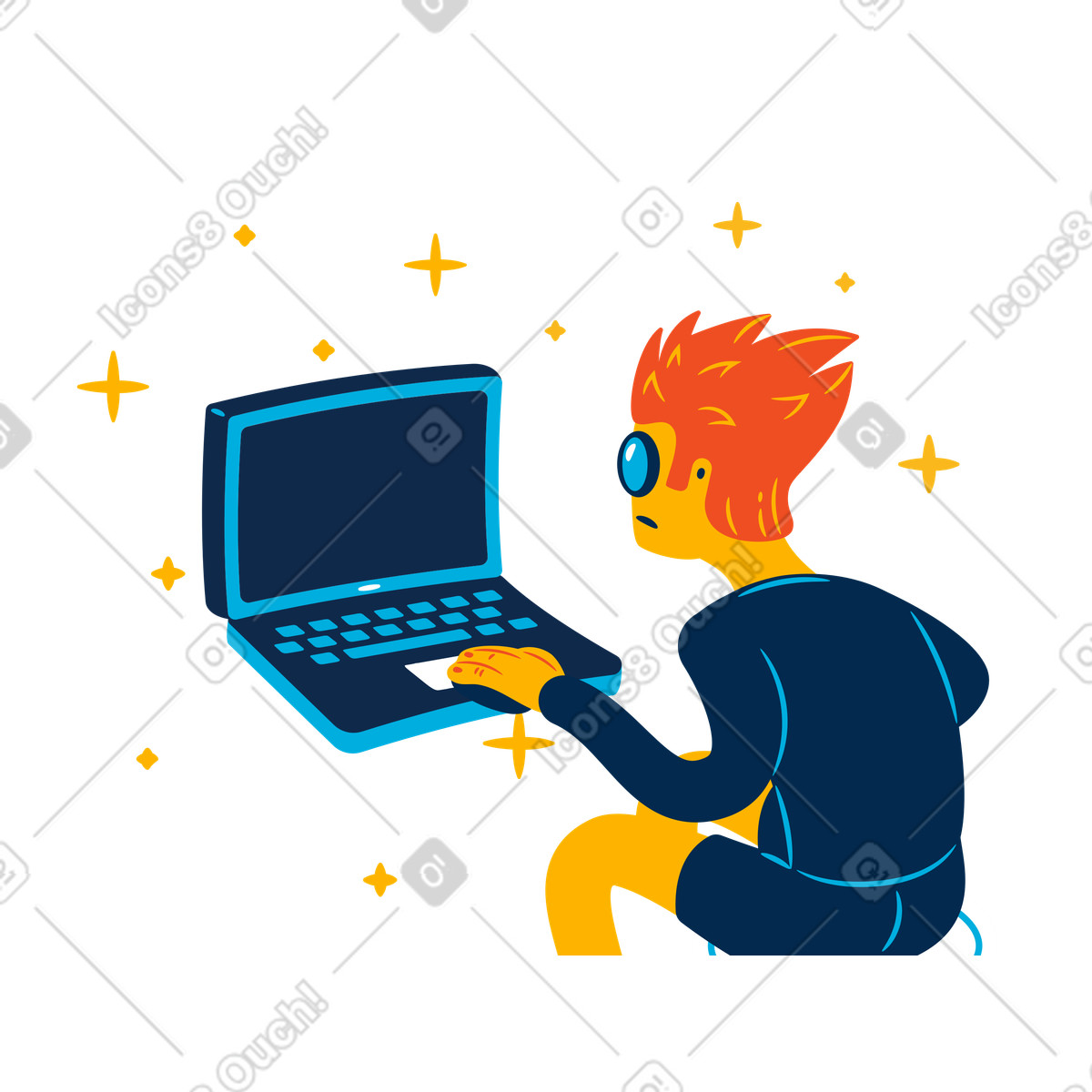 Lavora al computer illustrazione in stile Flame scarica in PNG, SVG