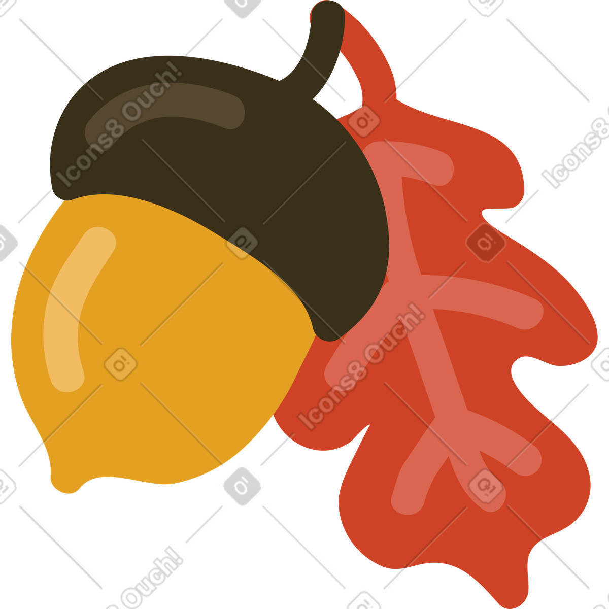 Acorn and leaf illustration in Arabica style download in PNG, SVG