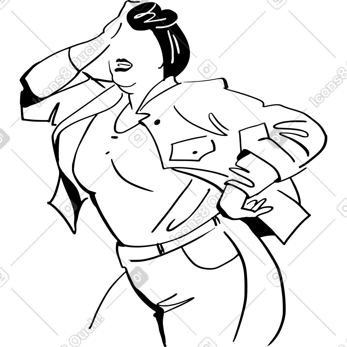 Woman in a turban laughing illustration Line style download PNG, SVG