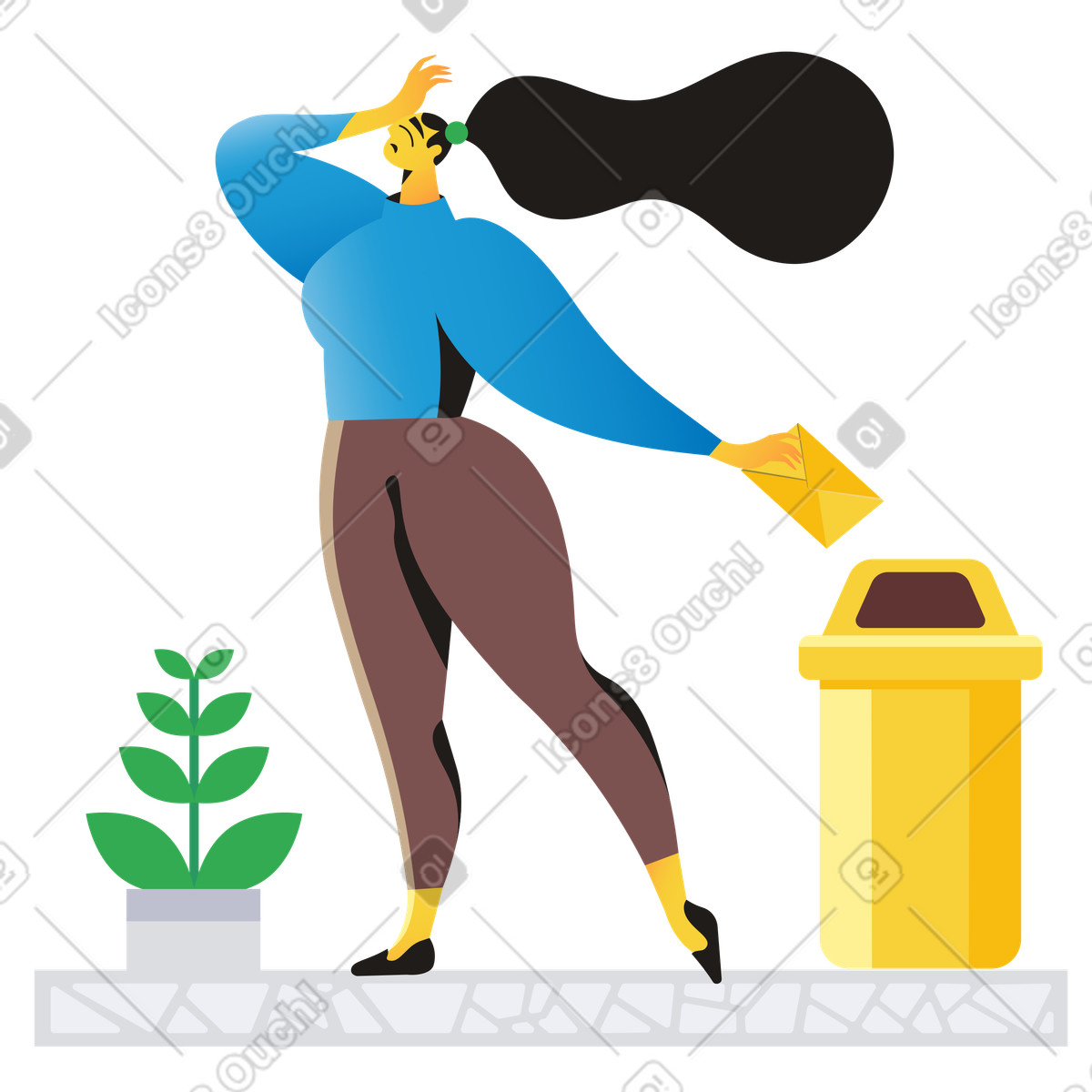 Donna che butta via una lettera di spam illustrazione in stile Jaconda scarica in PNG, SVG