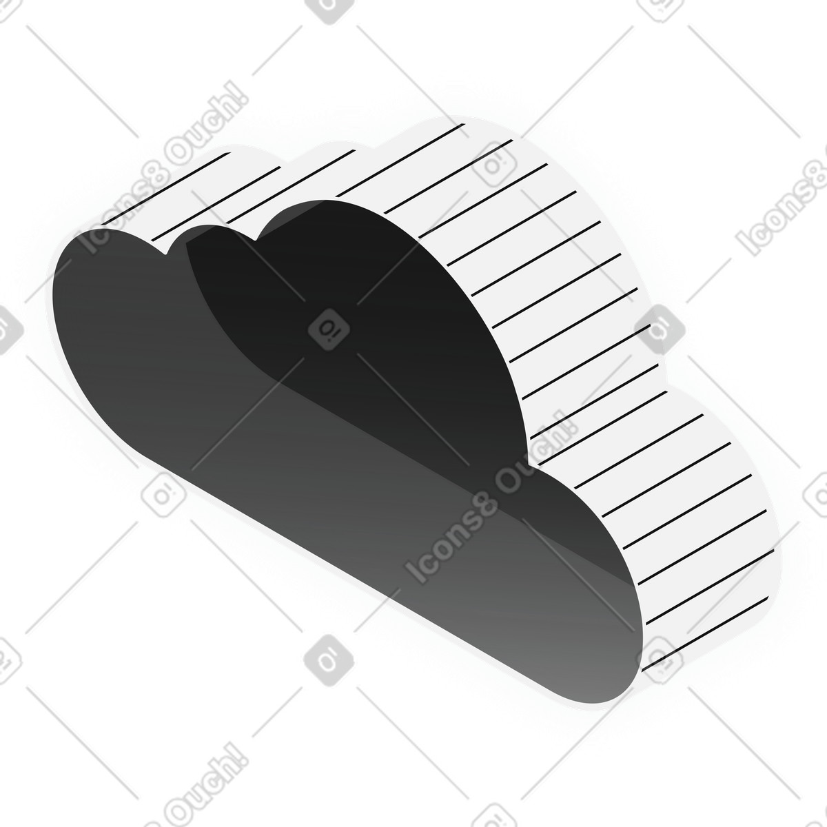 Black volumetric cloud storage icon illustration in Inverse style download in PNG, SVG