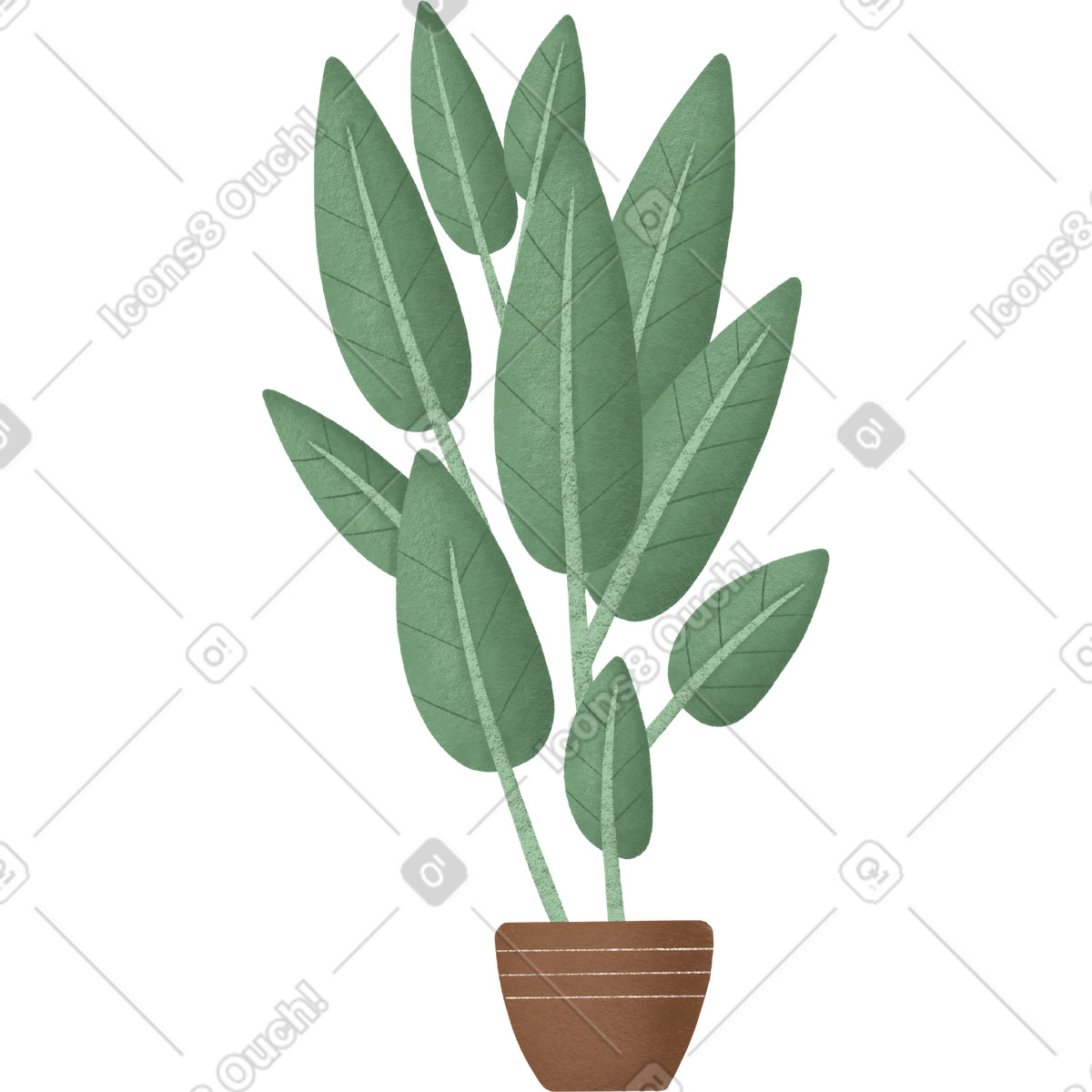 Plant with long green leaves in terracotta pot-Illustration im Woolly-Stil als Download PNG, SVG