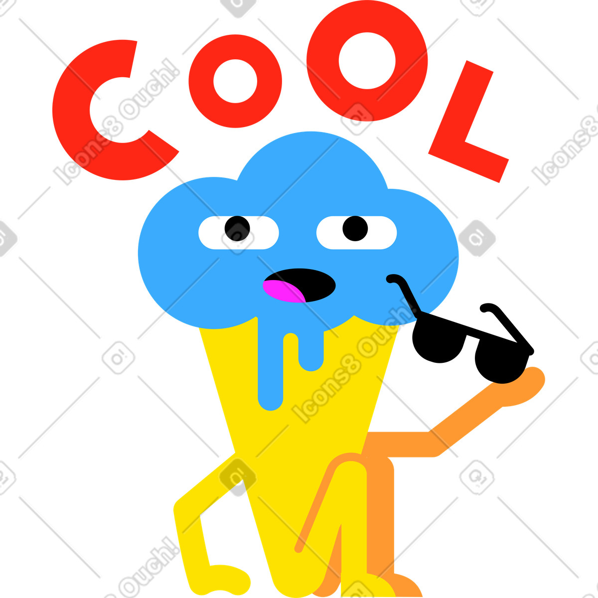 Lettering sticker cool ice cream cone with sunglasses text illustration in style download in PNG, SVG