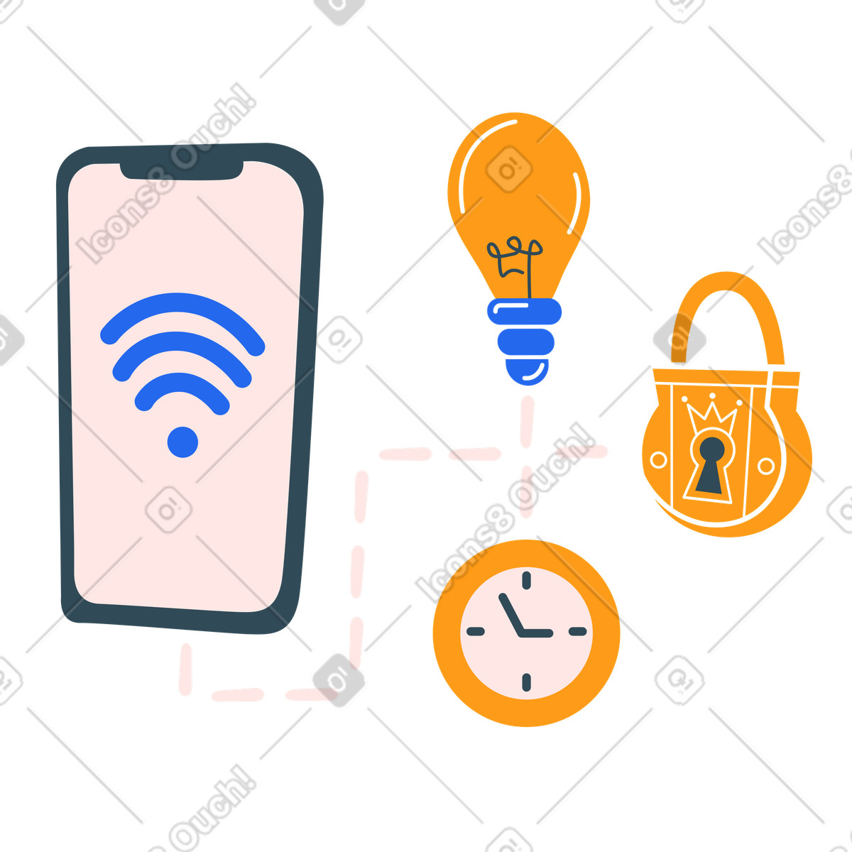 Mobile phone with connected home devices, Smart automation illustration in Kingdom style download in PNG, SVG