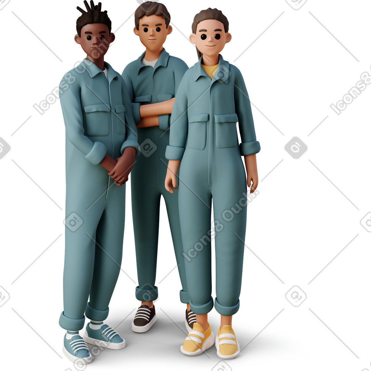Ilustración Young people in the worker jumpsuits en estilo 3D Casual life a descargar en PNG y SVG
