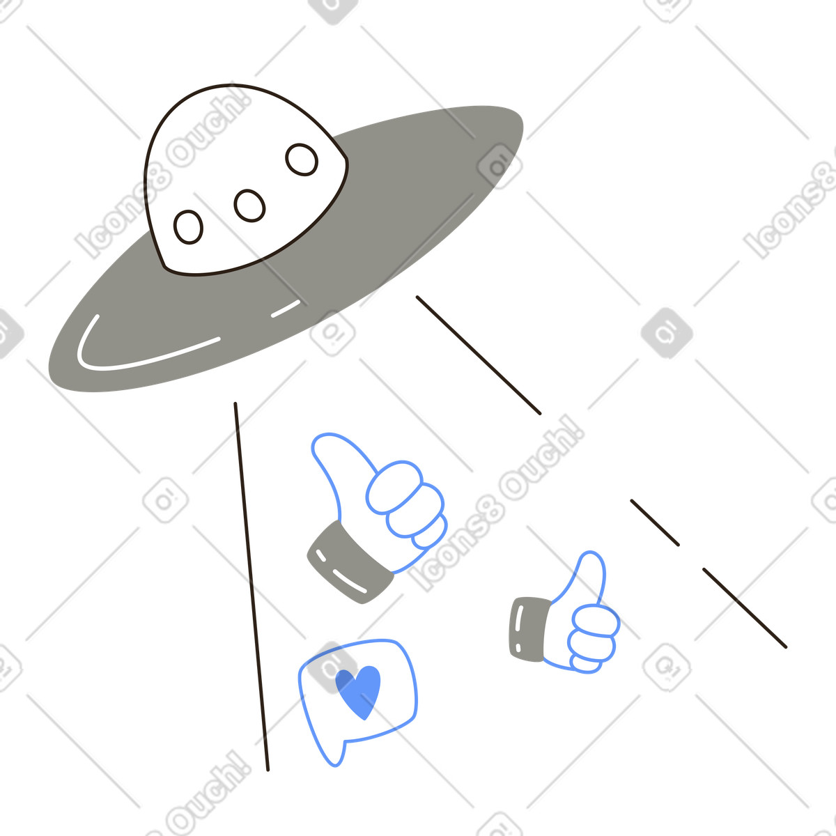 Illustration Ufo laisse tomber des likes dans le style Plain à télécharger aux formats PNG, SVG