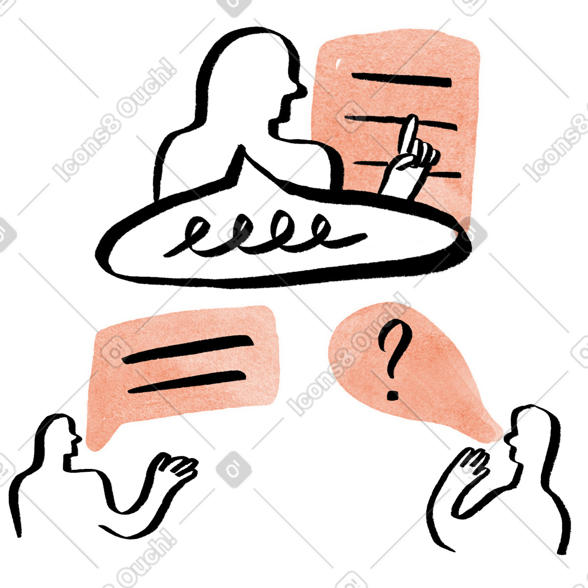 Job discussion and idea sharing in remote team call illustration Hand-drawn animation style download PNG, SVG