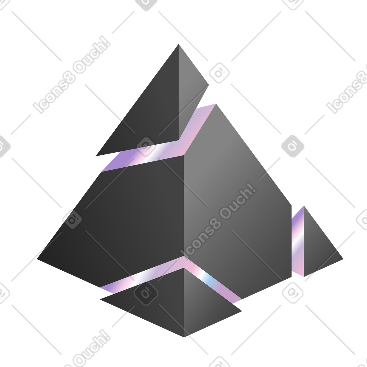 Piramide grigia tritata con bordi iridescenti, marchio e design del logo illustrazione in stile Illusion scarica in PNG, SVG