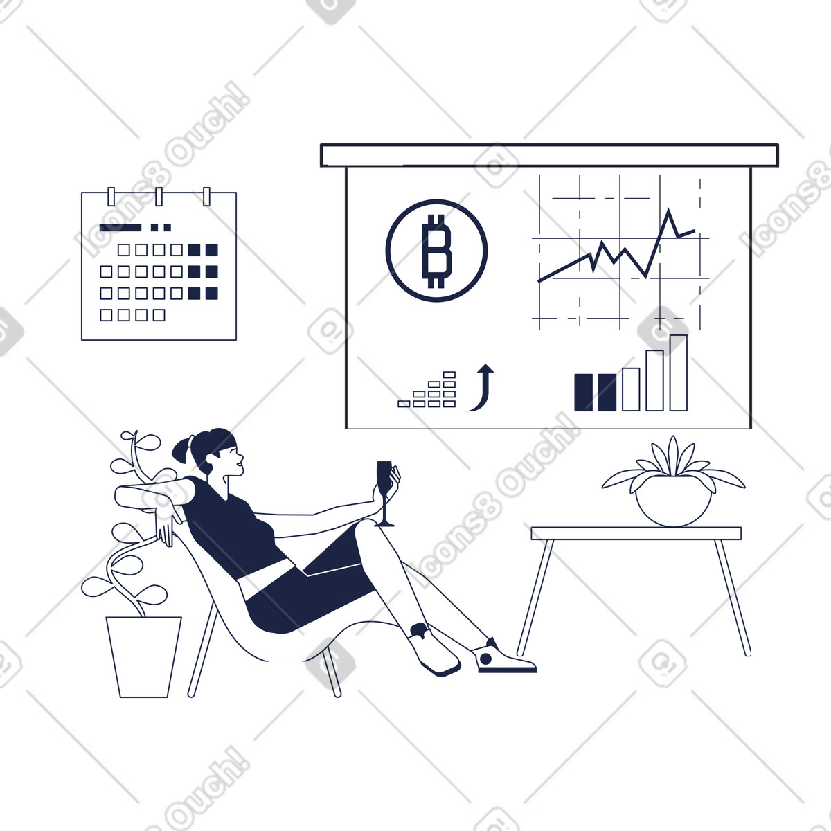 下载 Urban Line 风格的 Crypto trader celebrating bitcoin growth, cryptocurrency market growth 插画，支持 PNG、SVG 格式