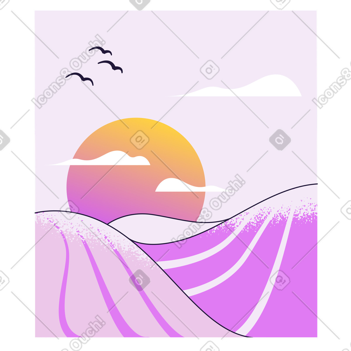 Ilustração de Belo pôr do sol sobre o oceano em no estilo Conifer para baixar em PNG, SVG