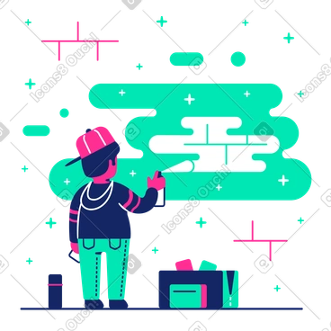 Street artist paints graffiti on a brick wall PNG, SVG