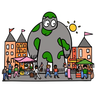 A giant golem standing protectively in the middle of a bustling city square.