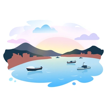 A harbor in Capri is depicted during sunset, with the sky displaying gradient pastel colors blending together. Several boats are gently rocking on the water, their reflections shimmering on the surface. The shoreline is lined with quaint buildings, their silhouettes dark against the colorful sky. A few cloud formations add depth to the scene, complementing the tranquil atmosphere of the harbor.