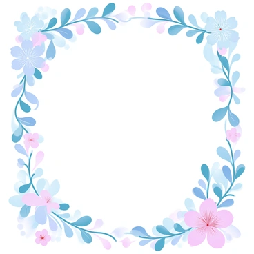 Ornate floral borders are framing a page. The borders are filled with intricate, swirling vines and an array of blooming flowers in various shapes and sizes. The colors are gradient pastel shades that blend harmoniously throughout the design. The flowers are rich in detail, showcasing petals that appear delicately layered. The borders create a decorative, elegant frame around the central space of the page, emphasizing the ornate craftsmanship typical of golden-age book illustrations. The overall composition is balanced and enchanting, inviting the viewer to explore the beauty within the frame.
