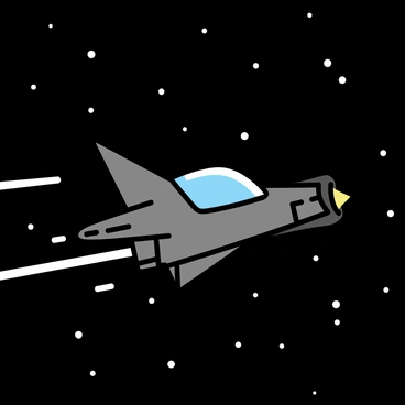 A sleek, metallic spaceship with smooth curves is cruising through outer space. The spaceship features illuminated panels and a glowing engine at the rear, leaving a faint trail behind it. Distant stars twinkle in the background, scattered across the deep blackness of space, creating a vast and expansive scene. The spaceship is positioned slightly to the left, showcasing its aerodynamic design against the celestial backdrop.