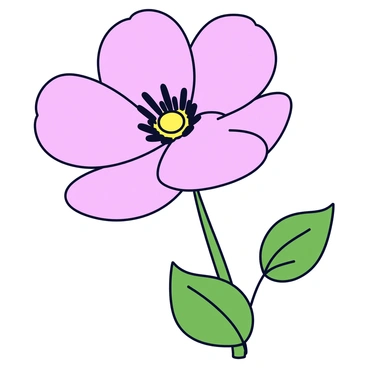 A close-up view of a single pink anemone flower. The petals are soft and delicate, featuring a gradient from light pink to a deeper shade at the edges. The center of the flower showcases a cluster of dark stamens surrounded by a contrasting yellow core. The background is a gentle blur, allowing the focus to remain solely on the intricate details of the flower's structure and texture. The leaves are green and slightly glossy, enhancing the vibrancy of the pink petals.