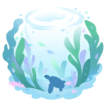 A vibrant kelp forest filled with tall, lush strands of kelp swaying with the ocean currents. Various marine life is present, including colorful schools of fish darting between the kelp, small crustaceans scuttling along the sea floor, and a sea turtle gliding gracefully through the water. Sunlight filters down from the surface, creating patterns of light and shadow that dance on the underwater landscape. Different shades of green and blue blend seamlessly in the scene.